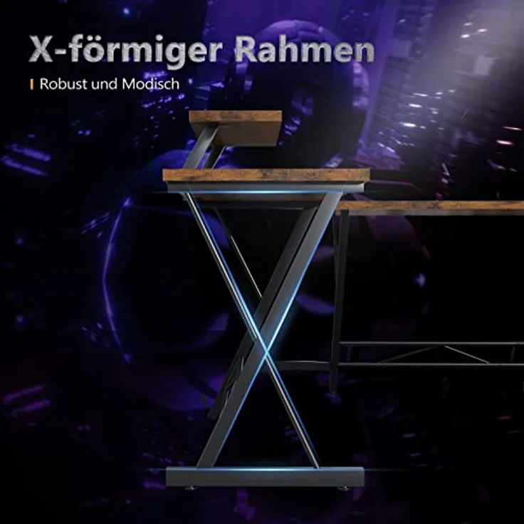 ODK Gaming Tisch, Computertisch, Gaming Schreibtisch mit runder Ecke, Gaming-Tisch mit Monitorablage (Weinlese, 167x120 cm) – Bild 8
