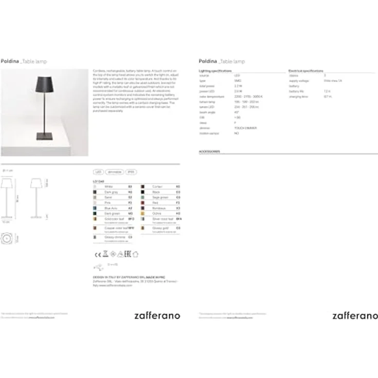 Zafferano, Poldina Pro Lampe mit Cover, Kabellose, Wiederaufladbare Tischlampe mit Touch Control, Auch für den Außenbereich Geeignet, Dimmer, 2200-3000 K, Höhe 38 cm, Farbe Weiß - Rosa Blumen – Bild 7