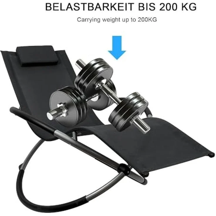 Mucola Relaxliege XXL Beige klappbar bis 200 kg belastbar – Sonnenliege 160x80x90cm Schwungfunktion mit Kopfkissen | Gartenliege atmungsaktives Textilgewebe, Stahlgestell, für Garten und Balkon – Bild 3