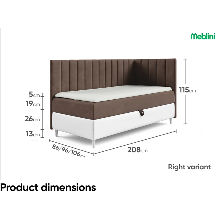 MEBLINI Kinderbett mit Bettkasten MAYA 3 90x200 Rechts – H3/Braun Samt Gepolstert Einzelbett mit Matratze - Polsterbett mit Stauraum - Bett mit Kopfteil – Stauraumbett – Bild 2