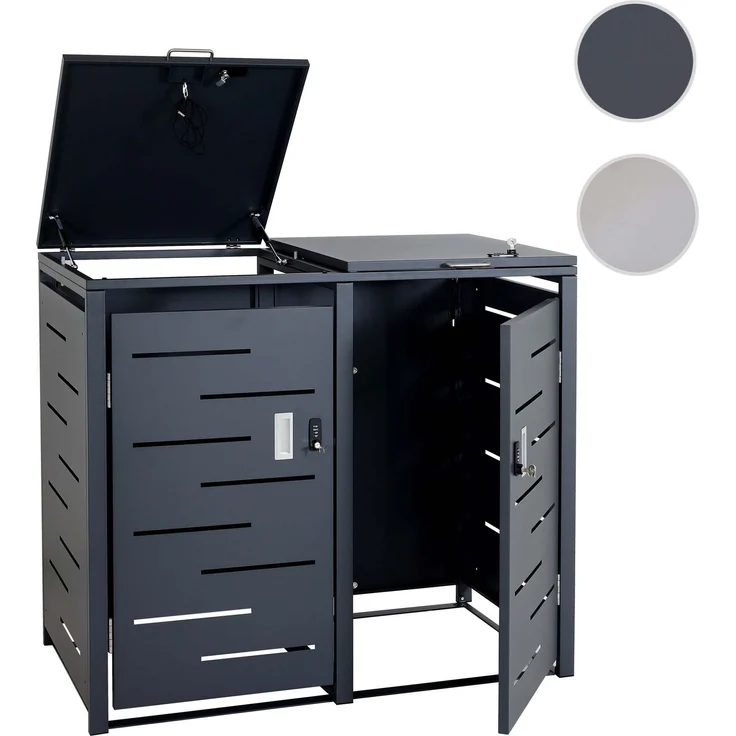 2er-Mülltonnenverkleidung HWC-E83, Mülltonnenbox Mülltonnenabdeckung, erweiterbar 103x115x63cm ~ anthrazit, Stahl 38kg – Bild 10