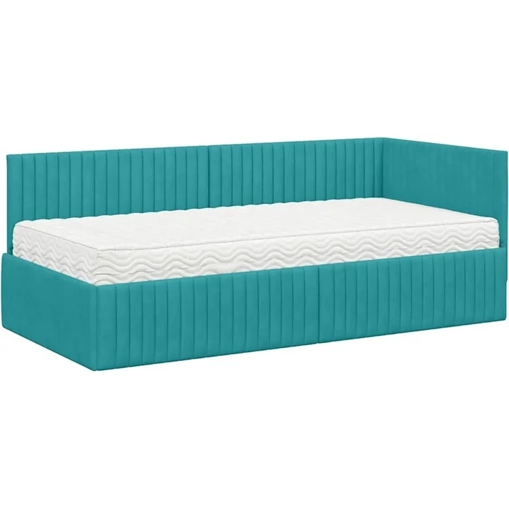 vidaXL Eckbettgestell mit Matratze mit Kopfteil 2 pcs Türkis Samt 3393816 – Bild 4