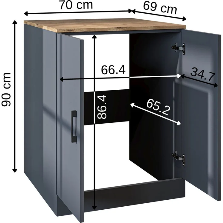 Roomart Waschmaschinenschrank - SERIE ATLANTIC-II- 70 cm breit – Badezimmer Waschmaschinen-Unterschrank – BHT 70×90×69 cm • Anthrazit-Eiche – Bild 5