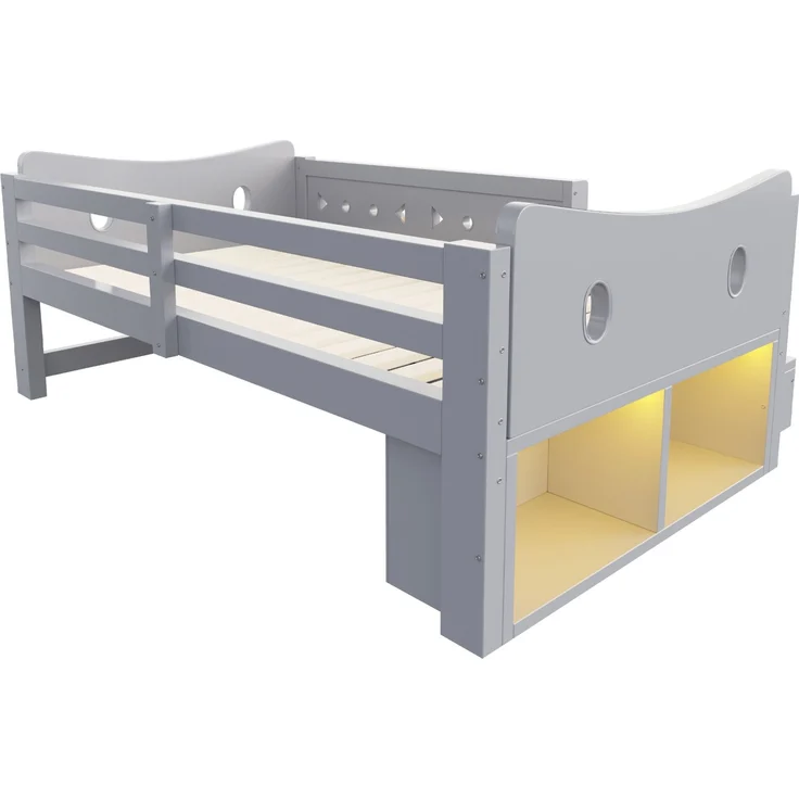 Kinderbett 90×200 cm mit Sicherheitsgittern, Stauraum und LED, Grau, ohne Matratze – Bild 7