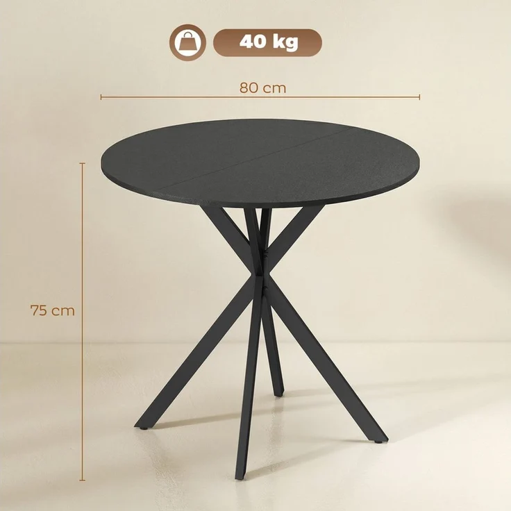 HOMCOM Esstisch Küchentisch im Industriestil mit Stahlbeinen für 2 Personen (für Esszimmer, Küche, Wohnzimmer, 1-St, rund, 80 x 80 x 75 cm), Schwarz – Bild 3