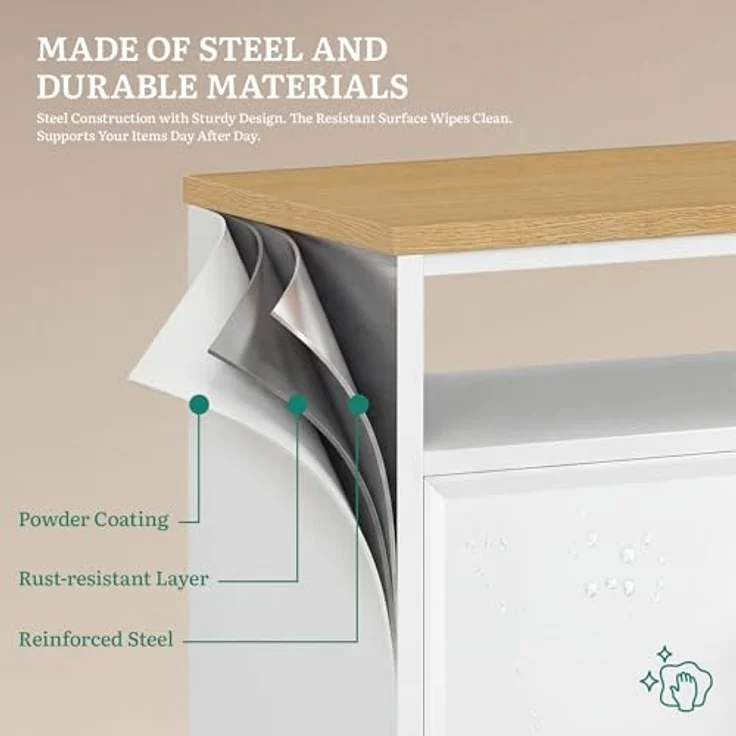YITAHOME Aufbewahrungsschrank, Metallschrank, Sideboard, Schrank mit Doppeltür, Magnetverschluss, verstellbare Einlegeböden, Stahlgestell – Bild 9
