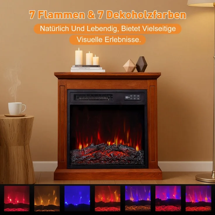 HOMAVO Elektrokamin mit Schrank, 18''/23'' Elektrokamin mit Heizung, 3D-Flammeneffekt, Fernbedienung, Timer(18'') – Bild 3
