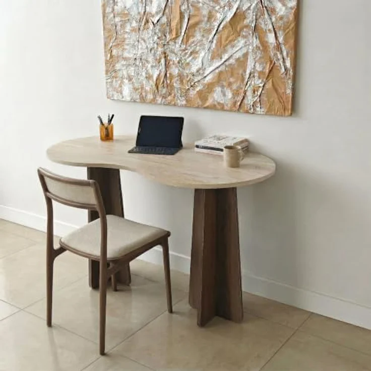 Skye Decor Schreibtisch Infini, moderner Schreibtisch mit fest montierter Tischplatte, 120 cm in Travertin/Walnuss – Bild 3