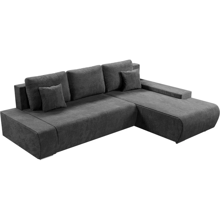 Juskys Sofa Iseo Rechts mit Schlaffunktion - Stoff Couch L Form für Wohnzimmer, bequem, ausziehbar - Schlafsofa Ecksofa Eckcouch Schlafcouch Dunkelgrau