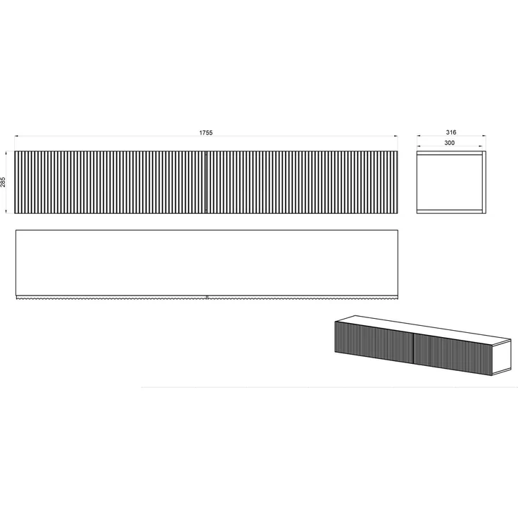Selsey 'Nolie' TV-Hängeboard 2-türig, Holzoptik Esche Schwarz, ca. 28 x 175 x 31 cm – Bild 5