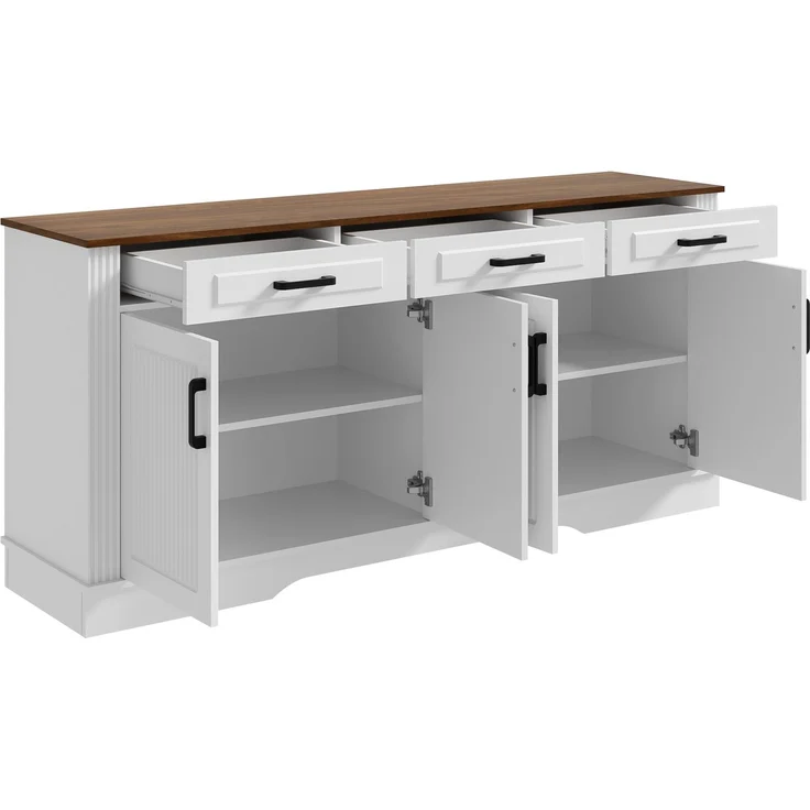 Merax Wohnzimmerschrank, Sideboard, 3D-vertikale Streifen, 3 Schubladen, 4Türen, Korpus aus MDF, Weiß – Bild 7