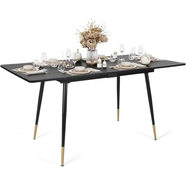 MEUBLE COSY Esstisch Ausziehbar Küchentisch für 4-6 Personen Retro Industrial Esszimmertisch Metallgestell für Esszimmer, Küche, 120-160 x 80 x 75 cm, Schwarz + Goldfarben