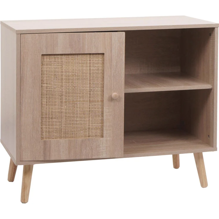 Kommode HWC-M39, Schrank Highboard, Staufach, Kubu Rattan Holz Melamin, 67 x 80 x 38 cm Eiche-Optik – Bild 9