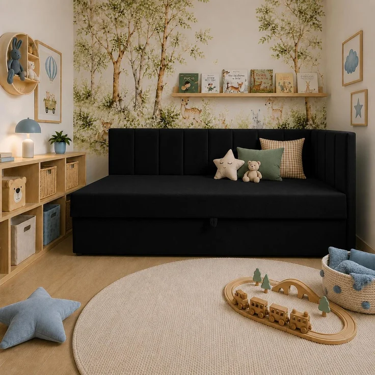 KRISAN MÖBEL Polsterbett TEDY in Schwarz 90 x 200 cm mit Bettkasten, gepolstertem Kopfteil und praktischem Stauraum, modernes Einzelbett für Kinder- und Jugendzimmer – Bild 3