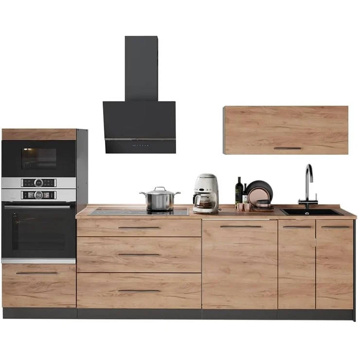 Küchenzeile Fame-Line Goldkraft Eiche/Anthrazit 280 cm ohne Arbeitsplatte Vicco – Bild 7