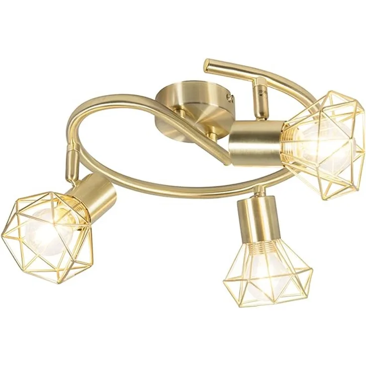 Qazqa LED Aufbaustrahler Mosh, ohne Leuchtmittel, E14, Messing, Modern, Stahl, 3-flammig