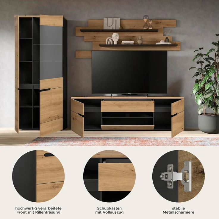 Wohnkombination (B/H/T: 280x190x44 cm) in Artisan Nachbildung – Bild 7