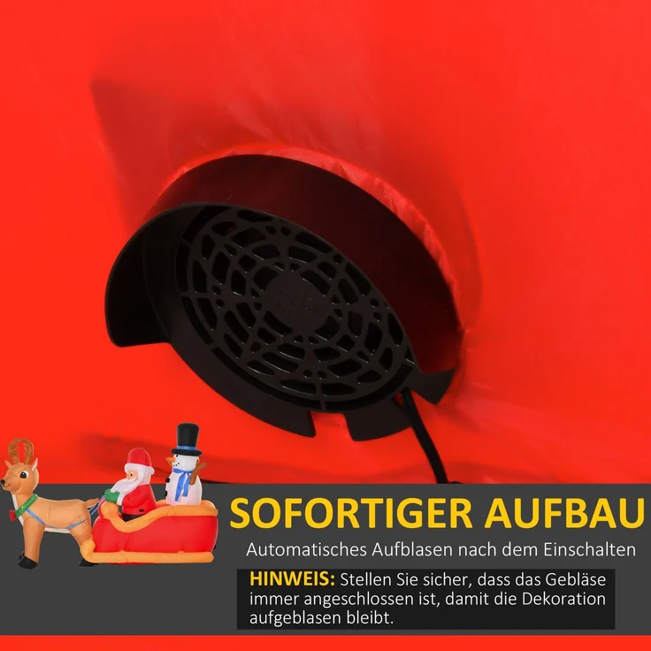 HOMCOM Aufblasbarer Weihnachtsmann auf Schlitten, Polyester, Rot+Gelb, 200L x 80B x 128H cm – Bild 6