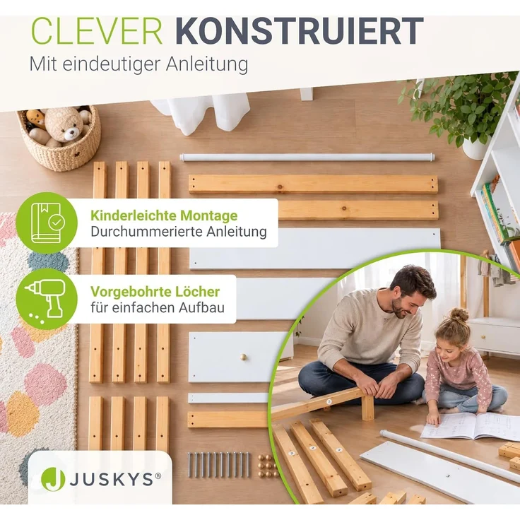 Juskys Kinder Kleiderständer Filla - große Schublade, Kleiderstange, offener Ständer - Kindergarderobe aus Holz - Mädchen & Jungs - Garderobe Weiß – Bild 5