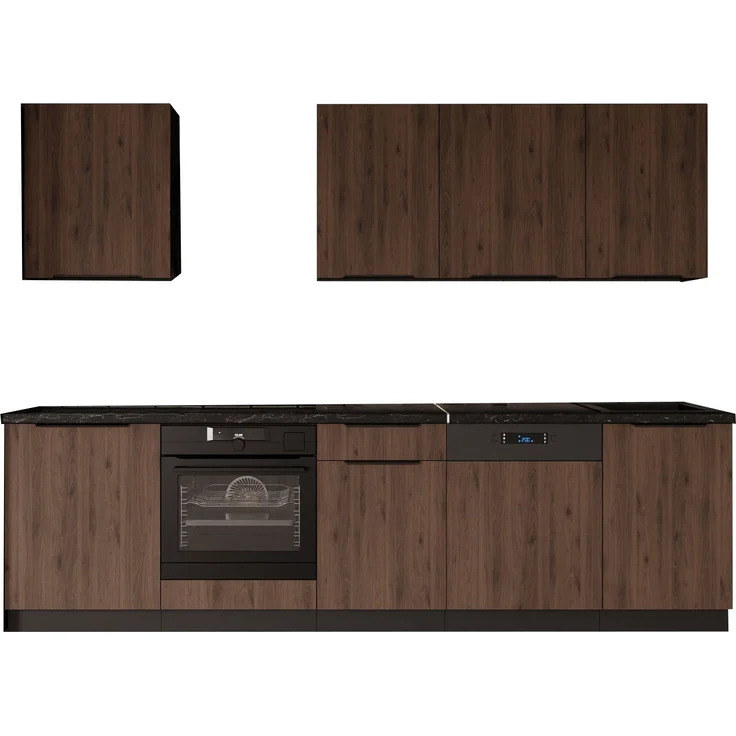 Küche MONZA BASIC 280 cm Küchenzeile Küchenblock Einbauküche Nussbaum Okapi matt + Schwarz matt – Bild 11