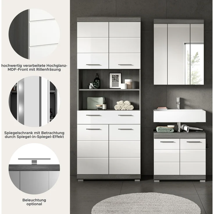 Badezimmer-Set >Scout< in Rauchsilber / Weiß Hochglanz - 149x191x34cm (BxHxT) – Bild 8