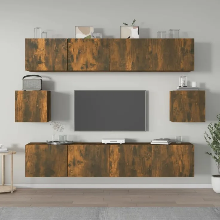 6-tlg. TV-Schrank, Lowboard TV Räuchereiche Holzwerkstoff