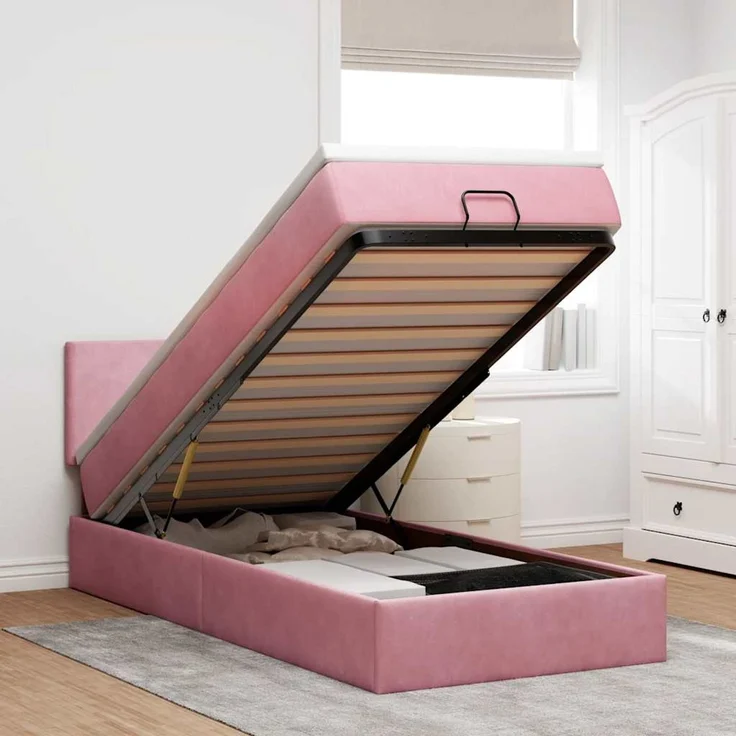 vidaXL Ottoman-Bett mit Matratze & LEDs Rosa 100x200 cm Samt 3312535 – Bild 1