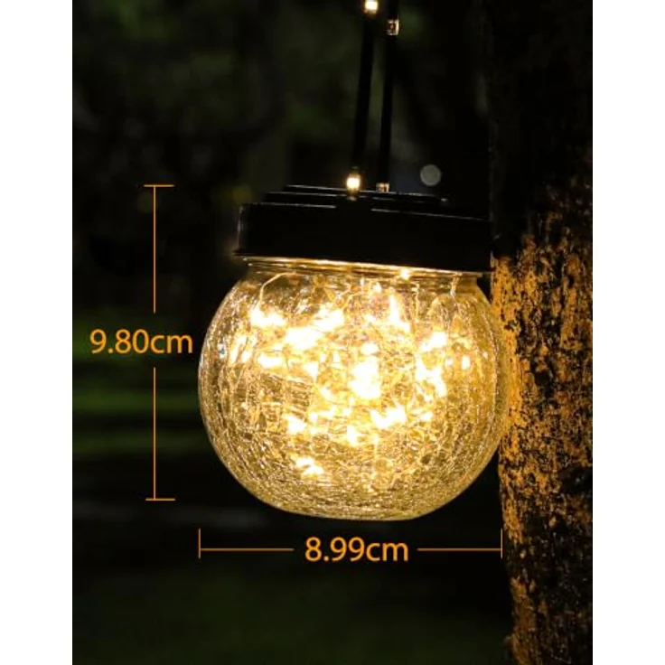 ROTTOGOON 6 Stück Solarlampen für Außen Hängend, Rissmuster Glaskugeln | Dekorative Hängend Solarbeleuchtung mit Griff, IP65 wasserdicht, Solarleuchten für Weihnachtsdekoration, Balkon, Terrasse – Bild 3