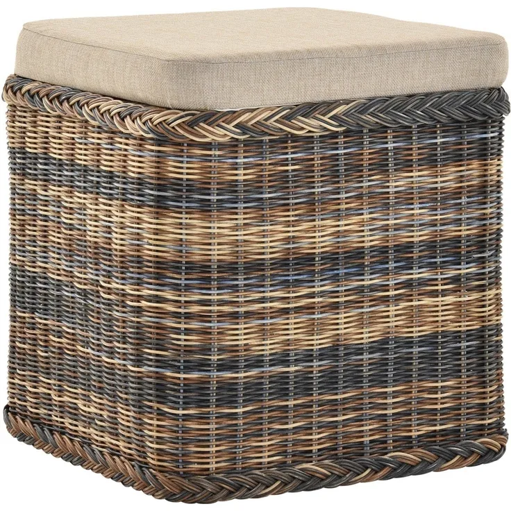 Krines Home Sitztruhe Rattan Wäschekorb Quadratisch Wäschetruhe Sitz gepolstert Flur-Bank, Aufbewahrungsbox mit Deckel Bad-Hocker Sitzhocker Wäschesammler