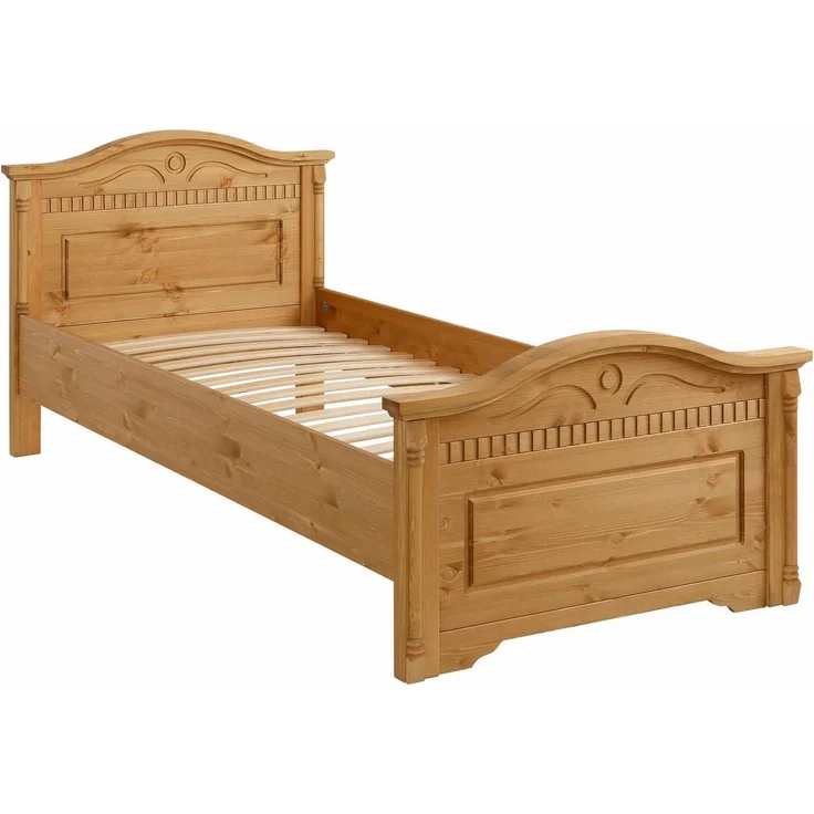 Home affaire Massivholzbett Graz, hohe Belastbarkeit, klassischer Landhausstil, FSC® zertifiziert (Breite/Belastbarkeit 180cm/220 KG, 90cm/=120KG), mit dekorativen Fräsungen, inklusive Lattenrost – Bild 2