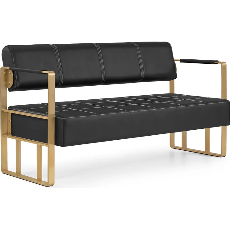 BarberPub 3-Sitzer Sitzbank mit Rückenlehne W528 (Schwarz-Gold/Kunstleder)