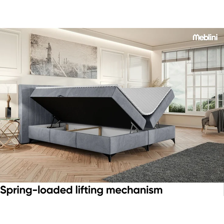 MEBLINI Boxspringbett NANI 160x200cm - H3B/Grau Samt - mit Bettkasten - Polsterbett - Doppelbett mit Topper & Bonellfederkern-Matratze – Bild 3