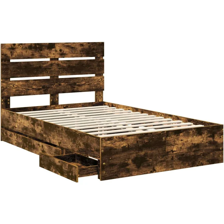 vidaXL Bettrahmen Räuchereiche 135 x 190 cm Ingenieurs Holz 3411841 – Bild 5