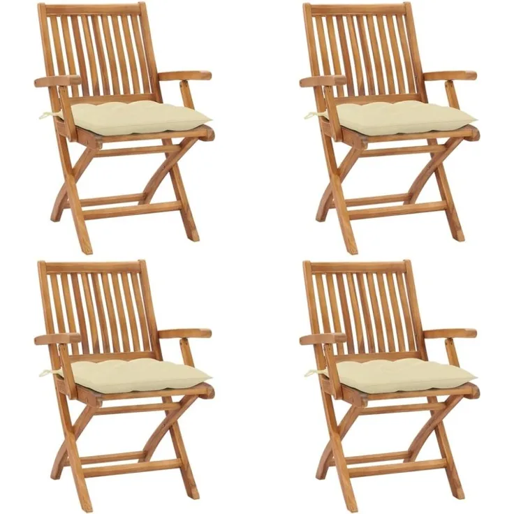 vidaXL Klappbare Gartenstühle mit Kissen 4 Stk. Massivholz Teak 3072740