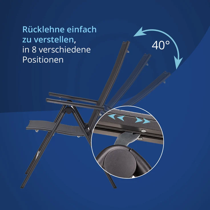KHG Gartenstuhl, klappbar mit 8-fach verstellbarer Rückenlehne & Armlehne, Aluminium anthrazit/grau, bis 120 kg belastbar – Bild 4