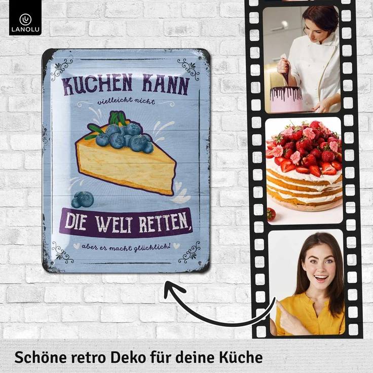 LANOLU Blechschild Kuchen - 15x20cm – Metall – Blau – 15186 – Bild 3