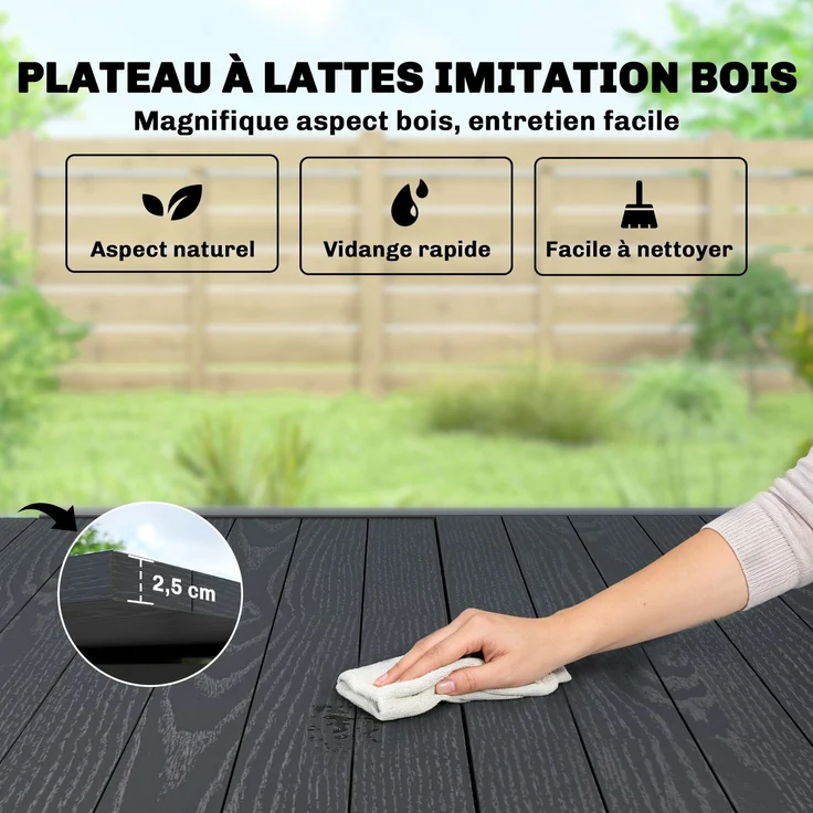 Ausziehbarer Gartentisch für 4–6 Personen mit integrierter Verlängerungsplatte aus Aluminium in Holzoptik, 80–160 x 80 cm, schwarz – Bild 8