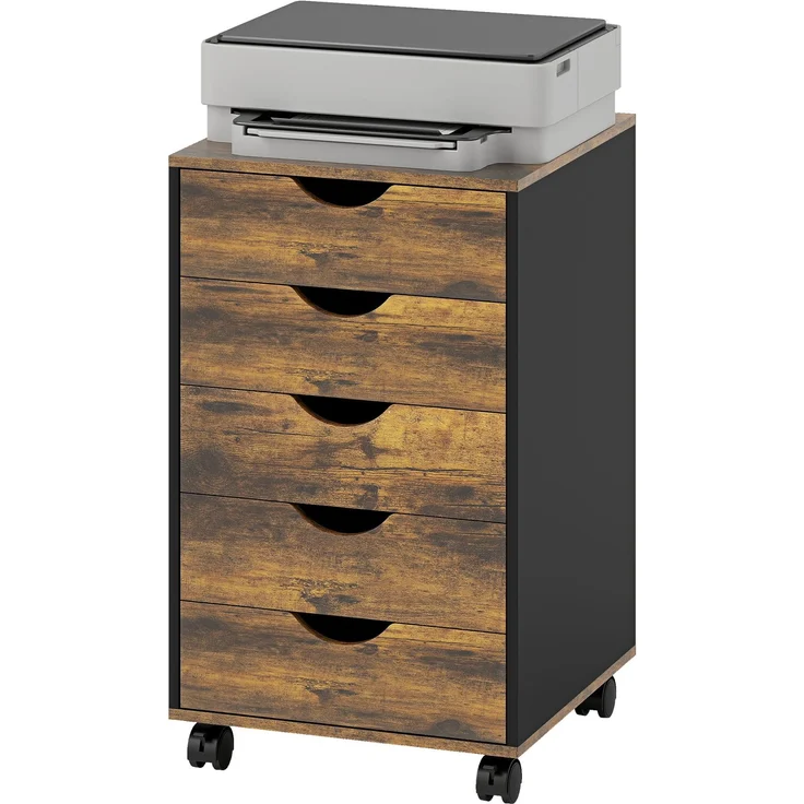 Bürokommode mit 5 Schubladen, 40.0×40.0×67.0cm, Braun rustikal schwarz, MELAYR – Bild 2