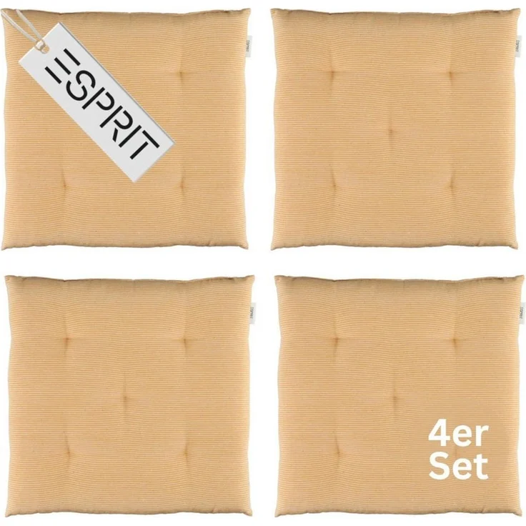 Esprit Stuhlkissen NEEDLESTRIPE Sitzkissen, 40 x 40 cm - 4er Set in Gelb – Bild 1
