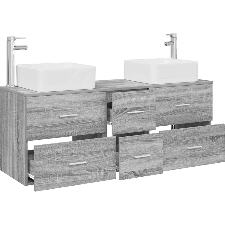 vidaXL Badezimmerschrank-Set 3 stk. Grau Sonoma 129 x 41 x 80 cm 3405832 – Bild 3