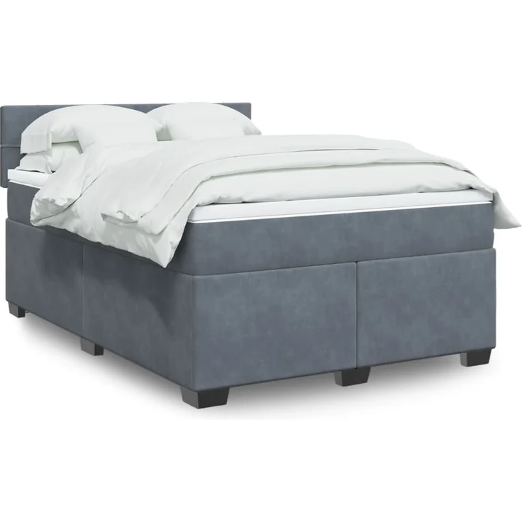 vidaXL Boxspringbett mit Matratze Dunkelgrau 140x190 cm Samt 3286307 – Bild 1
