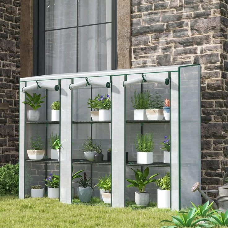 MELAYR, 3-stöckiges Gewächshaus für den Außenbereich mit aufrollbarer Tür mit Reißverschluss, 215 x 46 x 151 cm, Weiß – Bild 4