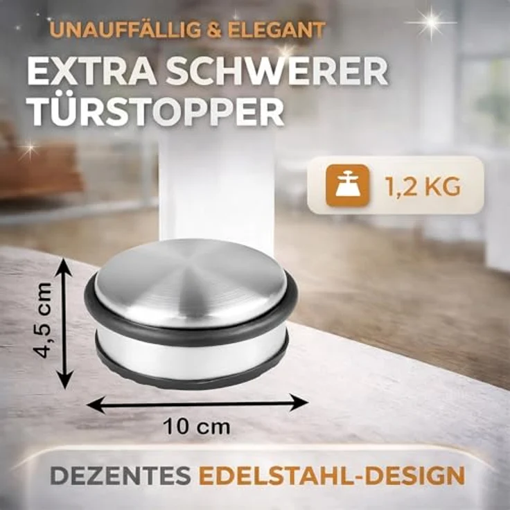 HRB Türstopper 4er Set, Edelstahl massiv - Schwerer Türstopper Boden 1,2 Kg/Stk, Door Stopper im modernen Design versehen mit Gummiring zum Schutz der Türen – Bild 2