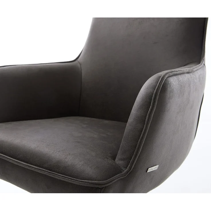Drehstuhl Heira-Flex mit Armlehnen Mikrofaser Anthrazit Vintage Kreuzgestell breit Effektfinish Titan 360° drehbar Taschenfederkern – Bild 6