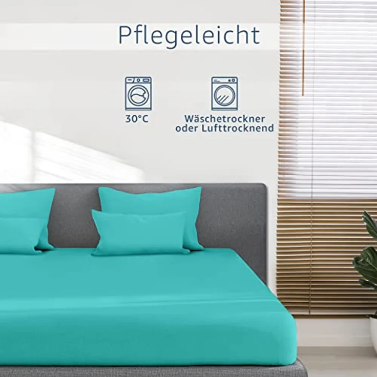 Amago - Spannbetttuch, 50 cm Steg, 100 prozent Baumwolle, 160x200 cm - Petrol – Bild 8