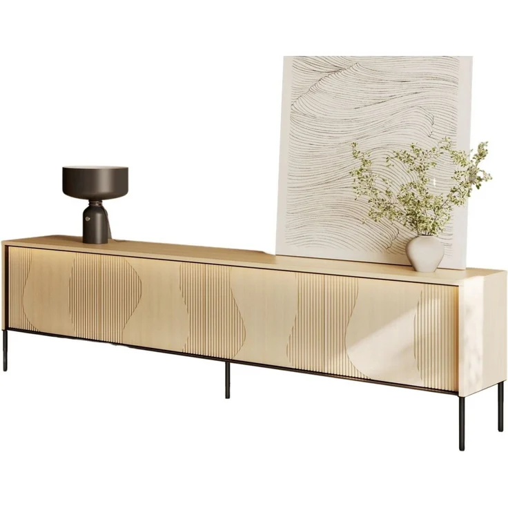 Compleo TV-Schrank Japandi design, Lamellenoptik LOPESAN, Eiche vincenza, hohe Füße – Bild 1