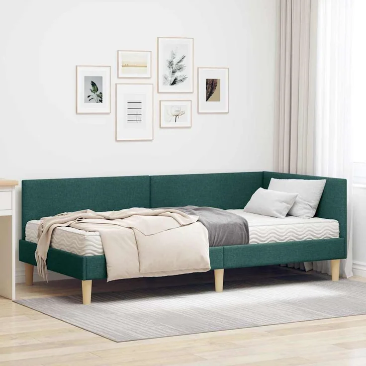 vidaXL Eckbettgestell mit Matratze 2 stk. Dunkelgrün 90 x 190 cm Stoff 3393737 – Bild 1