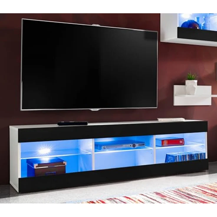 Komodee Tivoli Grande Wohnzimmerset, Weiß-Schwarz, 9 Fächer, Rechteckig, 250x159x35 cm, Holzwerkstoff, individuell anpassbar – Bild 6