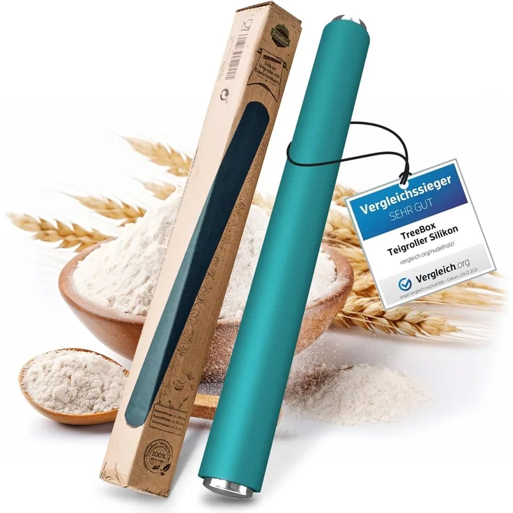 TreeBox Nudelholz - Teigroller aus Silikon und Edelstahl - Modernes Nudelholz ohne Griffe mit Antihaftwirkung, Fondant und Teig im Handumdrehen ausrollen, Backutensilien