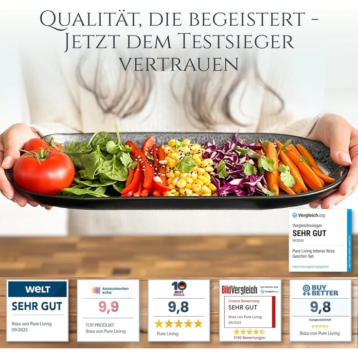 Steingut Servier Teller Groß Ibiza TESTSIEGER, Traumhafte Mediterrane Steingut Servierplatte, Serving Plate Oval, Servierteller Groß - Pure Living in Grau – Bild 2